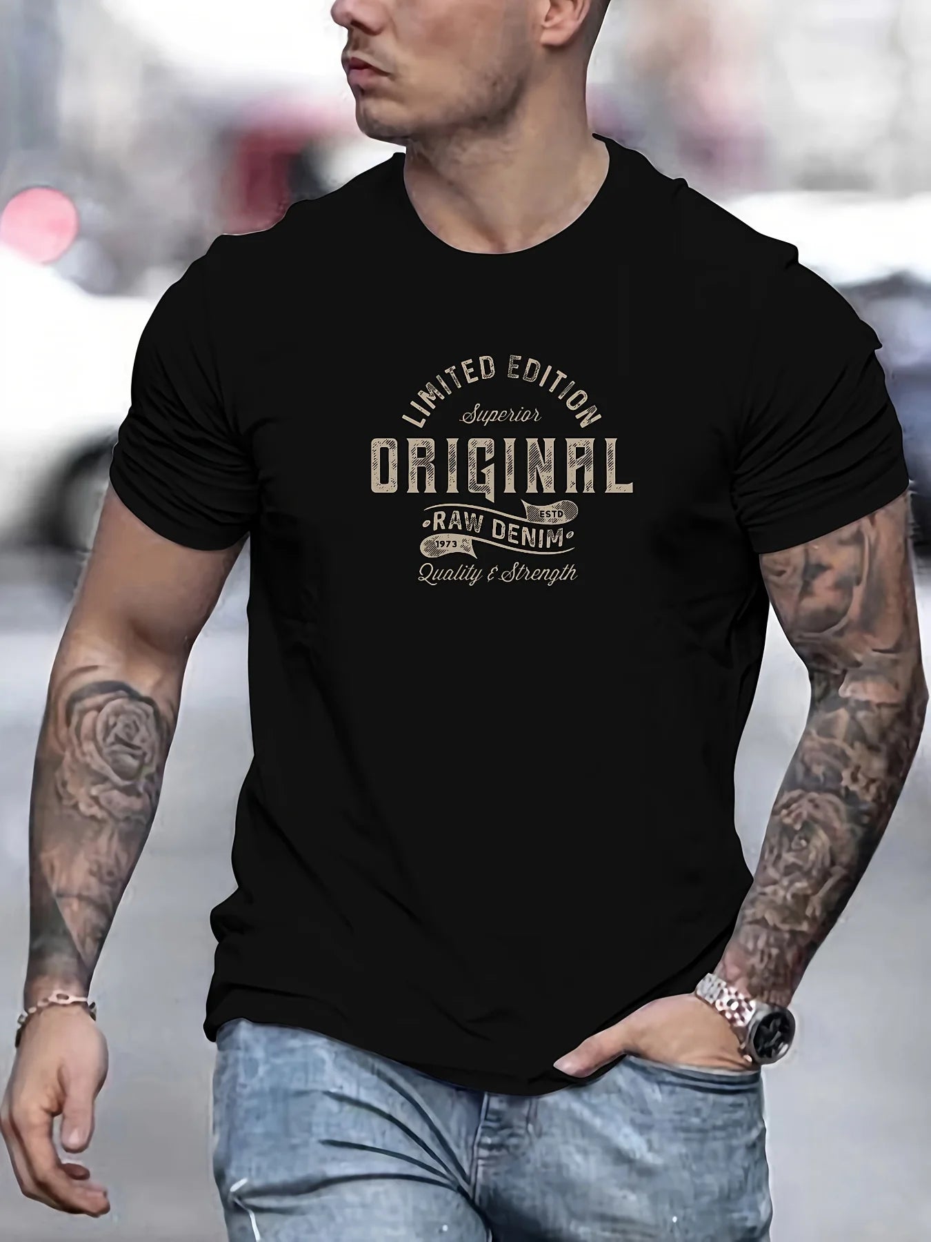 Man Short Sleeve T-Shirt Vintage Print Round Neck Breathable