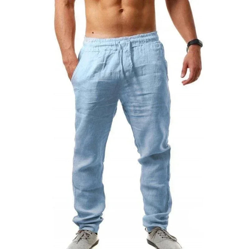 New Men's Cotton Linen Pants Casual Solid Color