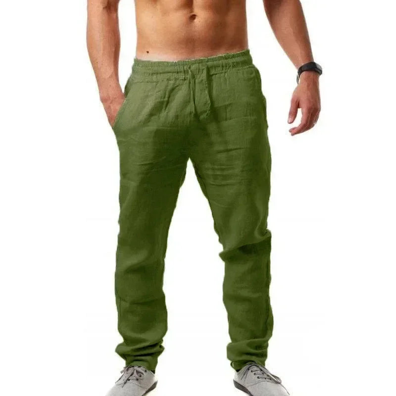 New Men's Cotton Linen Pants Casual Solid Color