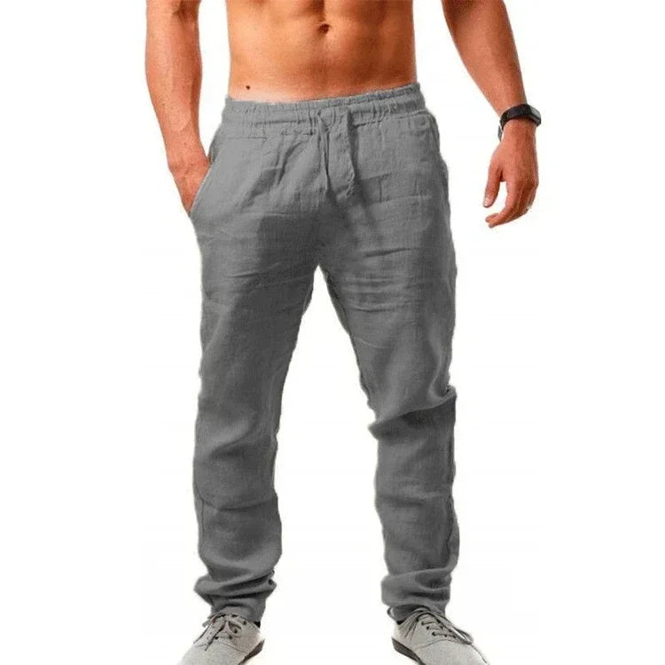 New Men's Cotton Linen Pants Casual Solid Color