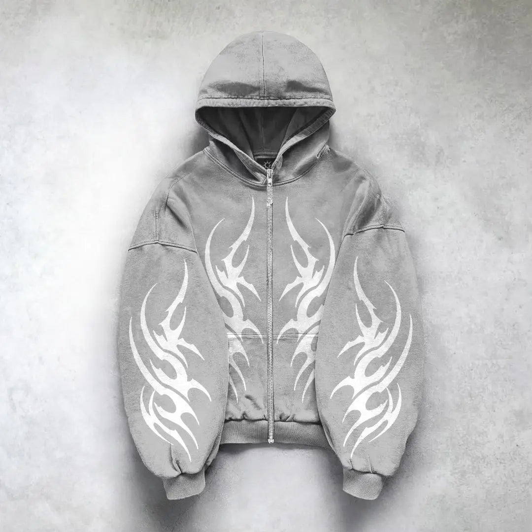 Gothic Punk Graphic Print Oversized Sweatshirt Men Jacket