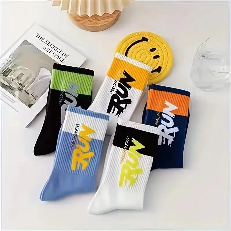 5 Pairs Of Socks, Autumn And Winter Athletic Socks, Sports Trend Socks