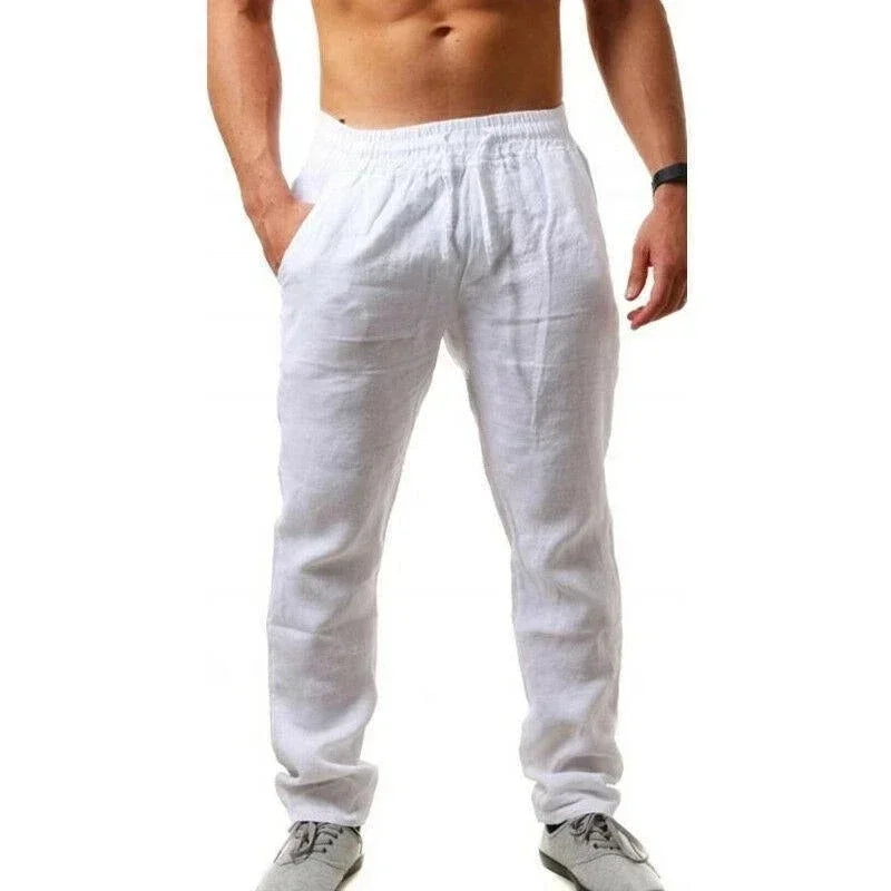 New Men's Cotton Linen Pants Casual Solid Color