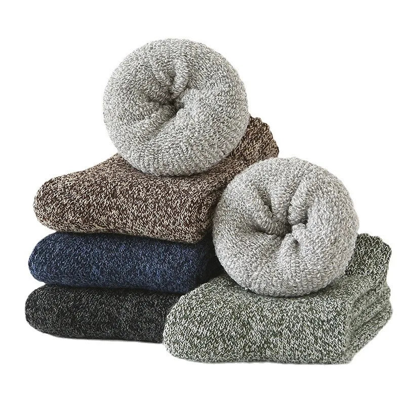 5 pairs of mid-calf thick winter fleece-lined thermal socks