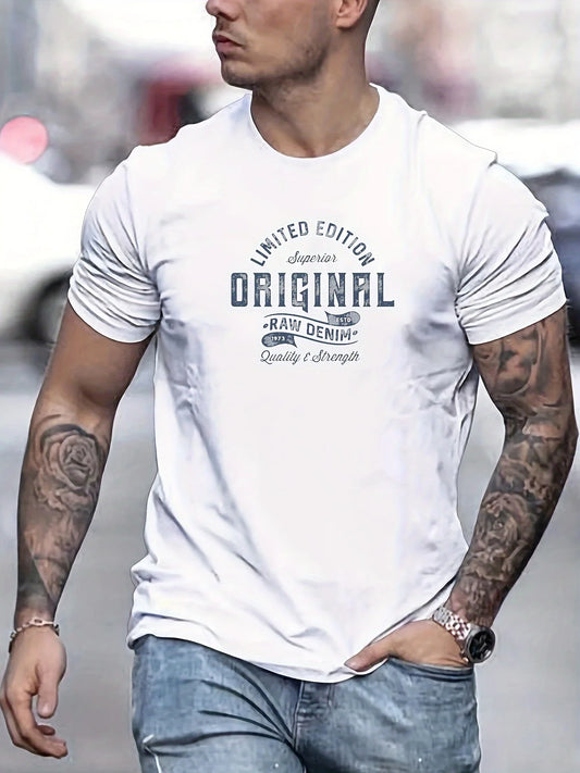 Man Short Sleeve T-Shirt Vintage Print Round Neck Breathable
