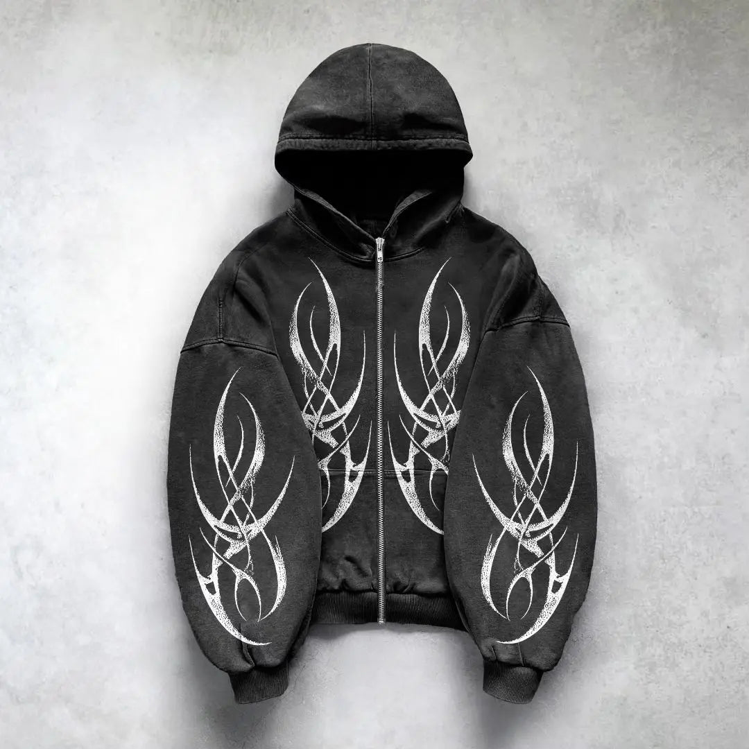 Gothic Punk Graphic Print Oversized Sweatshirt Men Jacket