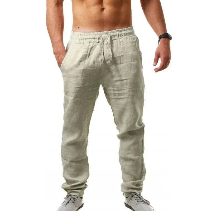 New Men's Cotton Linen Pants Casual Solid Color