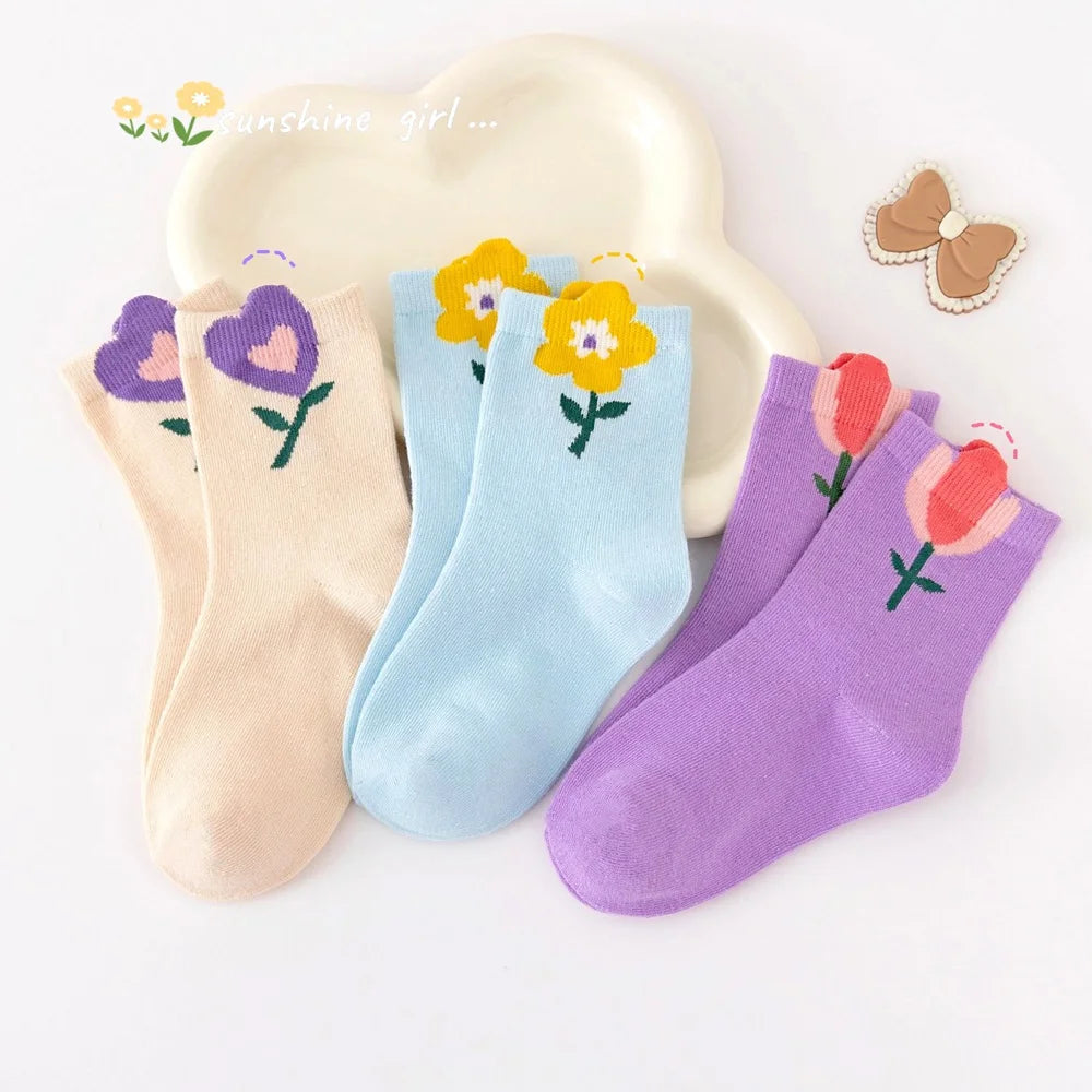 Cartoon Flower Pattern 5 Pairs Girls