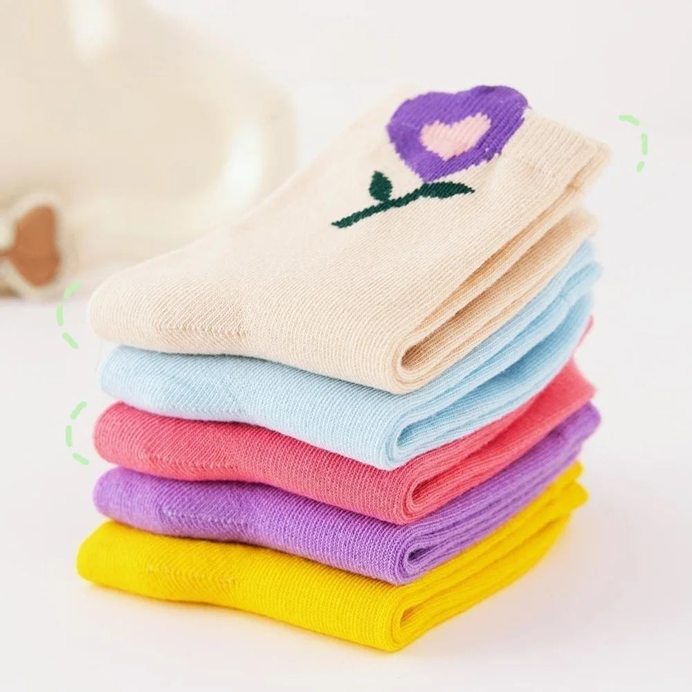 Cartoon Flower Pattern 5 Pairs Girls