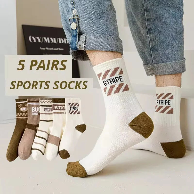 5 Pairs Of Socks, Autumn And Winter Athletic Socks, Sports Trend Socks